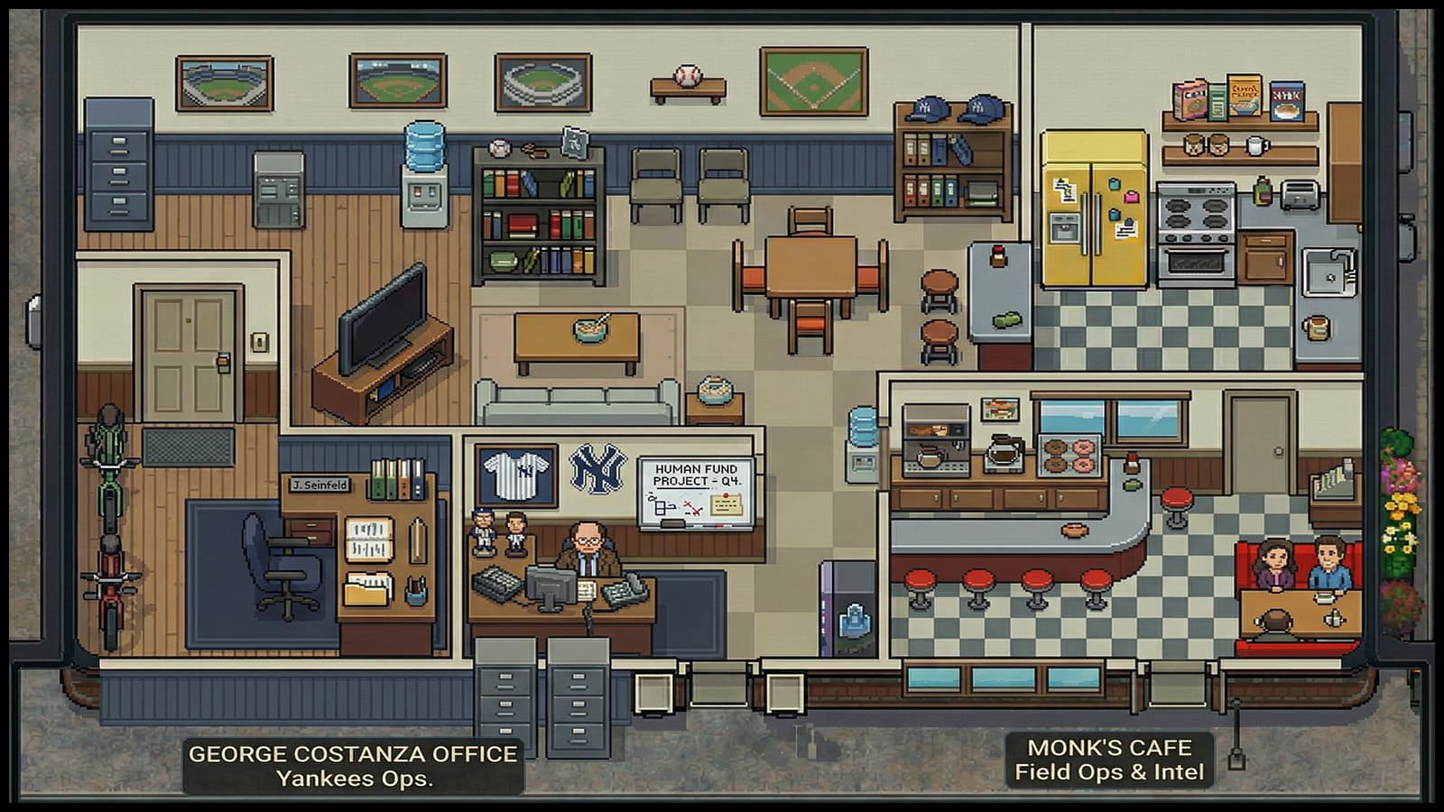 1600×900 system map of the 15-agent Seinfeld-named roofing operation — the architecture diagram for the case study